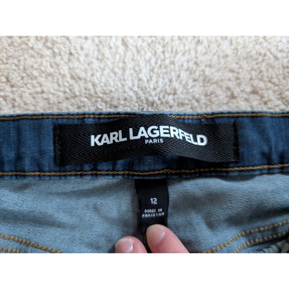 Karl Lagerfeld Blue Denim Side Stripe Straight Leg Pants Womens 12 Logo Tape - Picture 6 of 15